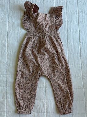 Jamie Kay NWT Girls Floral Ruffle Strap Romper in Light Mauve